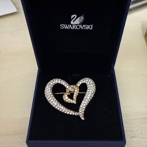 Swarovski Crystal Heart Brooch in Gold and Silver